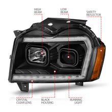 Load image into Gallery viewer, 2005-2007-Jeep-Grand-Cherokee-Projector-Headlights-W-Light-Bar-Switchback-Black-Housing