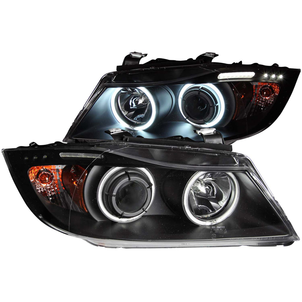 2006-2008-Bmw-3-Series-E90-E91-Projector-Headlights-W-Halo-W-Led-Bar-Black-(Ccfl)