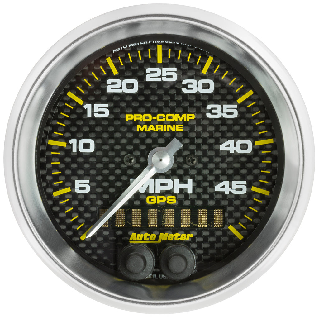 AutoMeter 200635-40 GAUGE, SPEEDOMETER, 3 3/8", 50MPH, GPS, MARINE CARBON FIBER