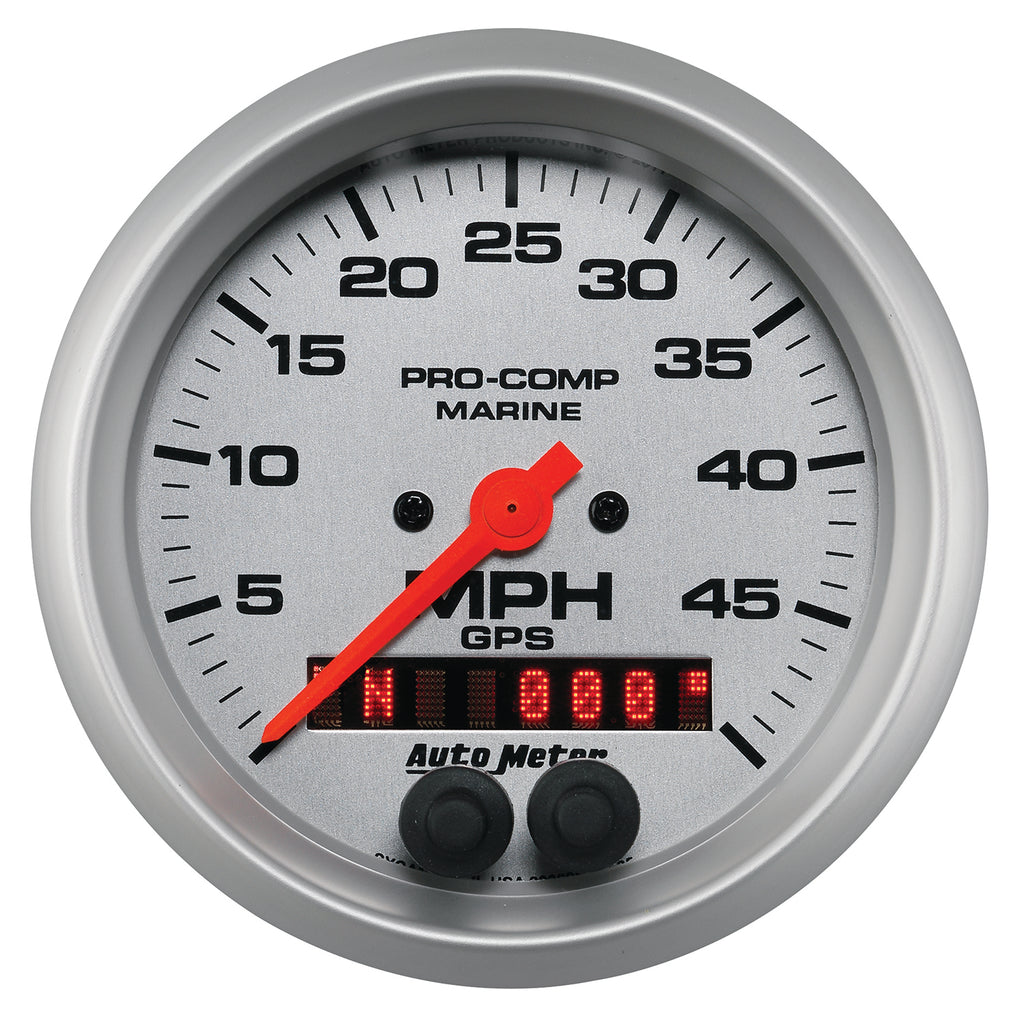 AutoMeter 200635-33 GAUGE, SPEEDOMETER, 3 3/8", 50MPH, GPS, MARINE SILVER