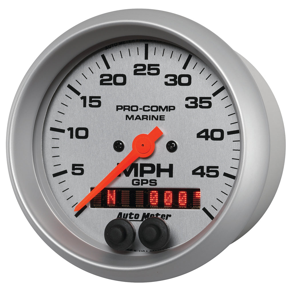 AutoMeter 200635-33 GAUGE, SPEEDOMETER, 3 3/8", 50MPH, GPS, MARINE SILVER