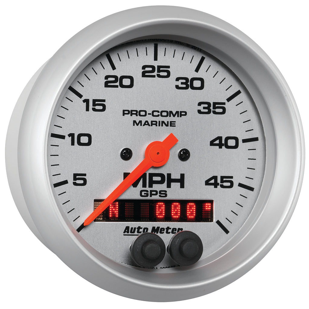 AutoMeter 200635-33 GAUGE, SPEEDOMETER, 3 3/8", 50MPH, GPS, MARINE SILVER