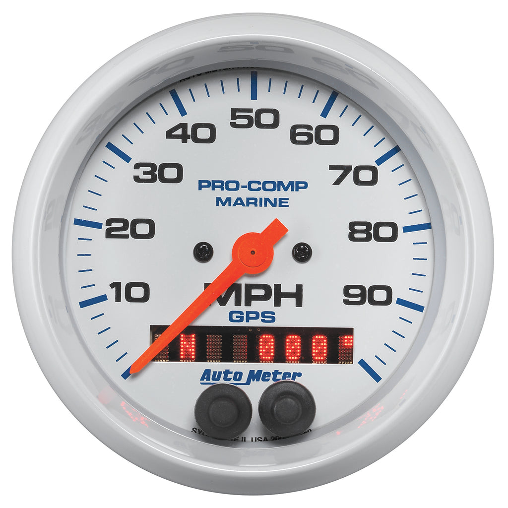 AutoMeter 200636 GAUGE, SPEEDOMETER, 3 3/8", 100MPH, GPS, MARINE WHITE
