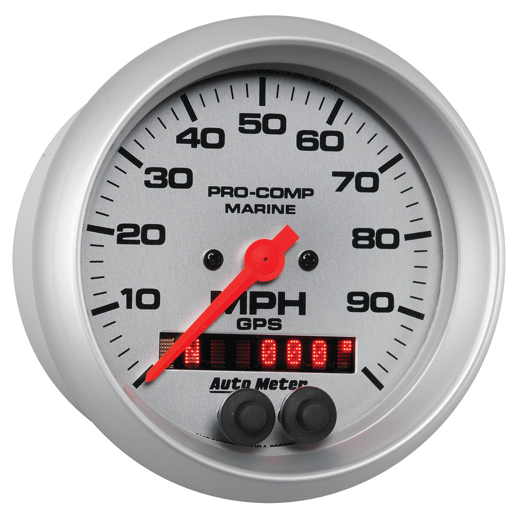 AutoMeter 200636-33 GAUGE, SPEEDOMETER, 3 3/8", 100MPH, GPS, MARINE SILVER