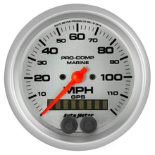 Load image into Gallery viewer, AutoMeter 200637-33 GAUGE, SPEEDOMETER, 3 3/8", 120MPH, GPS, MARINE SILVER