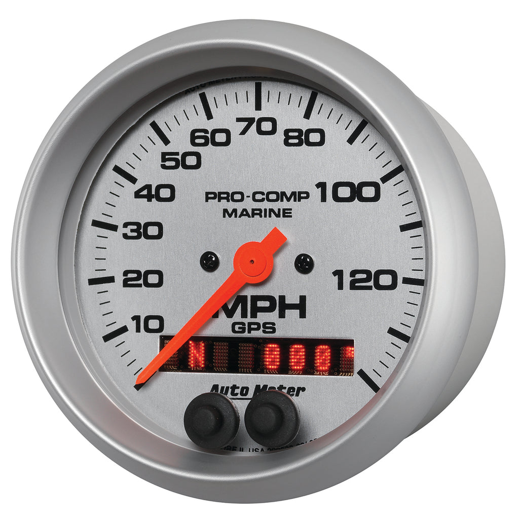 AutoMeter 200638-33 GAUGE, SPEEDOMETER, 3 3/8", 140MPH, GPS, MARINE SILVER