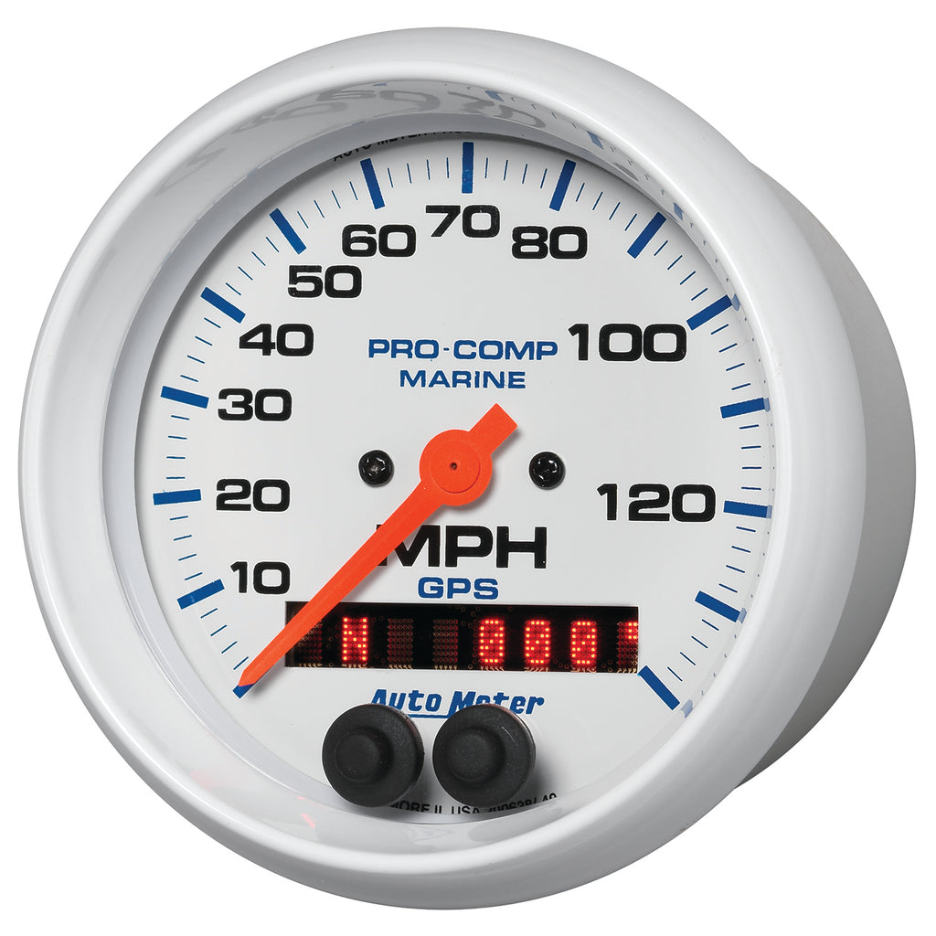 AutoMeter 200638 GAUGE, SPEEDOMETER, 3 3/8", 140MPH, GPS, MARINE WHITE