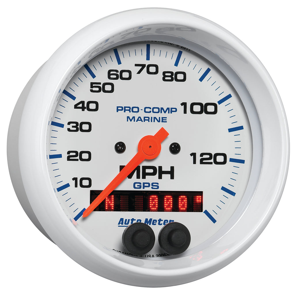 AutoMeter 200638 GAUGE, SPEEDOMETER, 3 3/8", 140MPH, GPS, MARINE WHITE