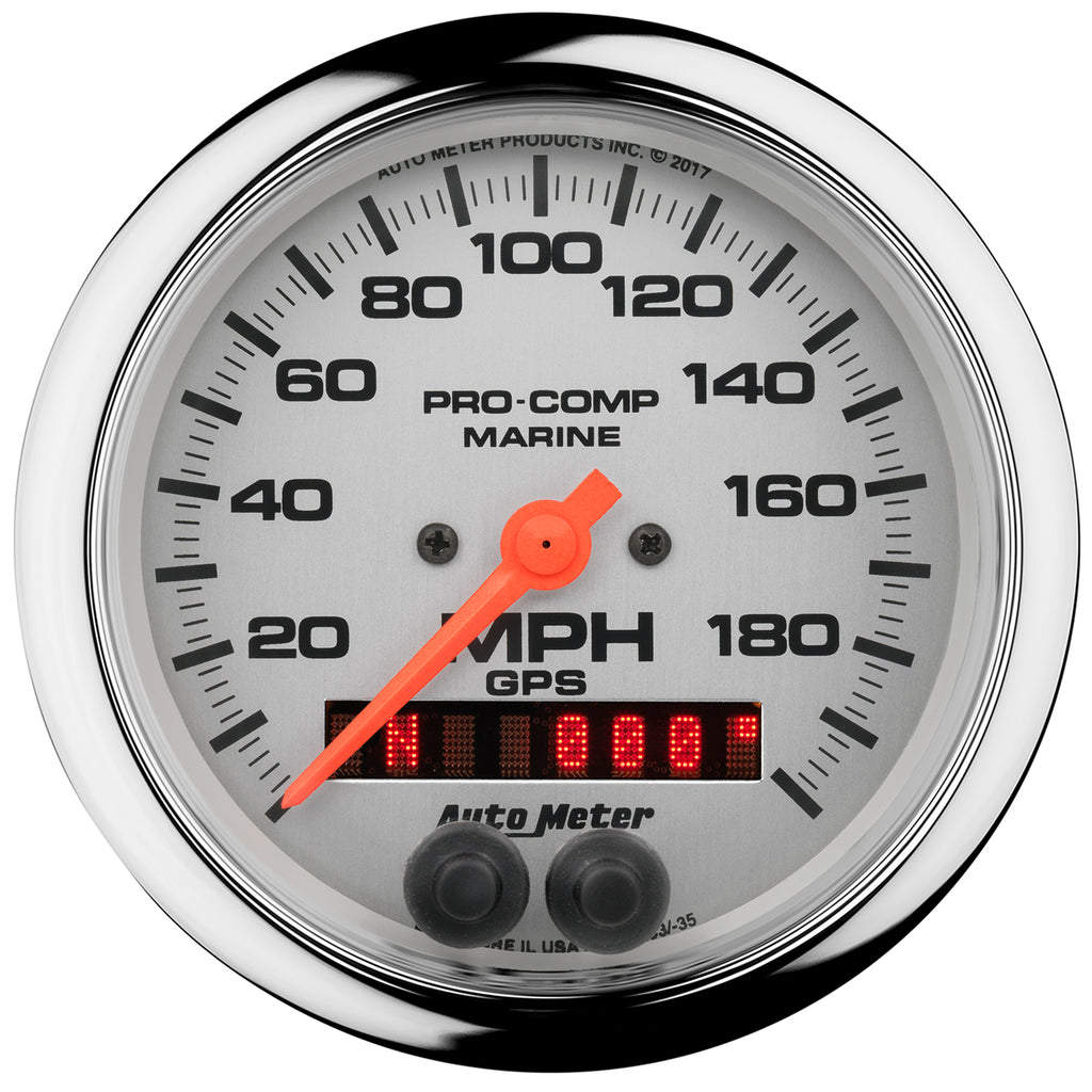 AutoMeter 200639-35 GAUGE, SPEEDOMETER, 3 3/8", 200MPH, GPS, MARINE CHROME