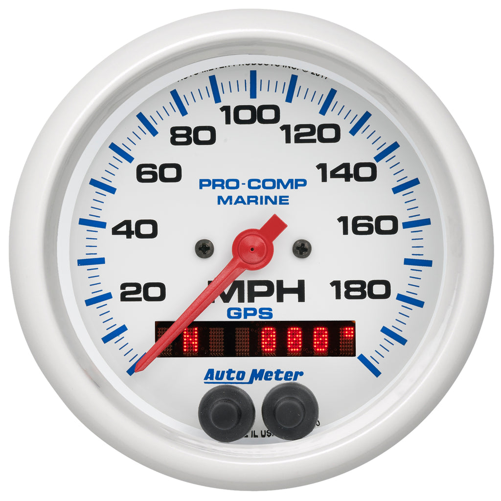 AutoMeter 200639 GAUGE, SPEEDOMETER, 3 3/8", 200MPH, GPS, MARINE WHITE