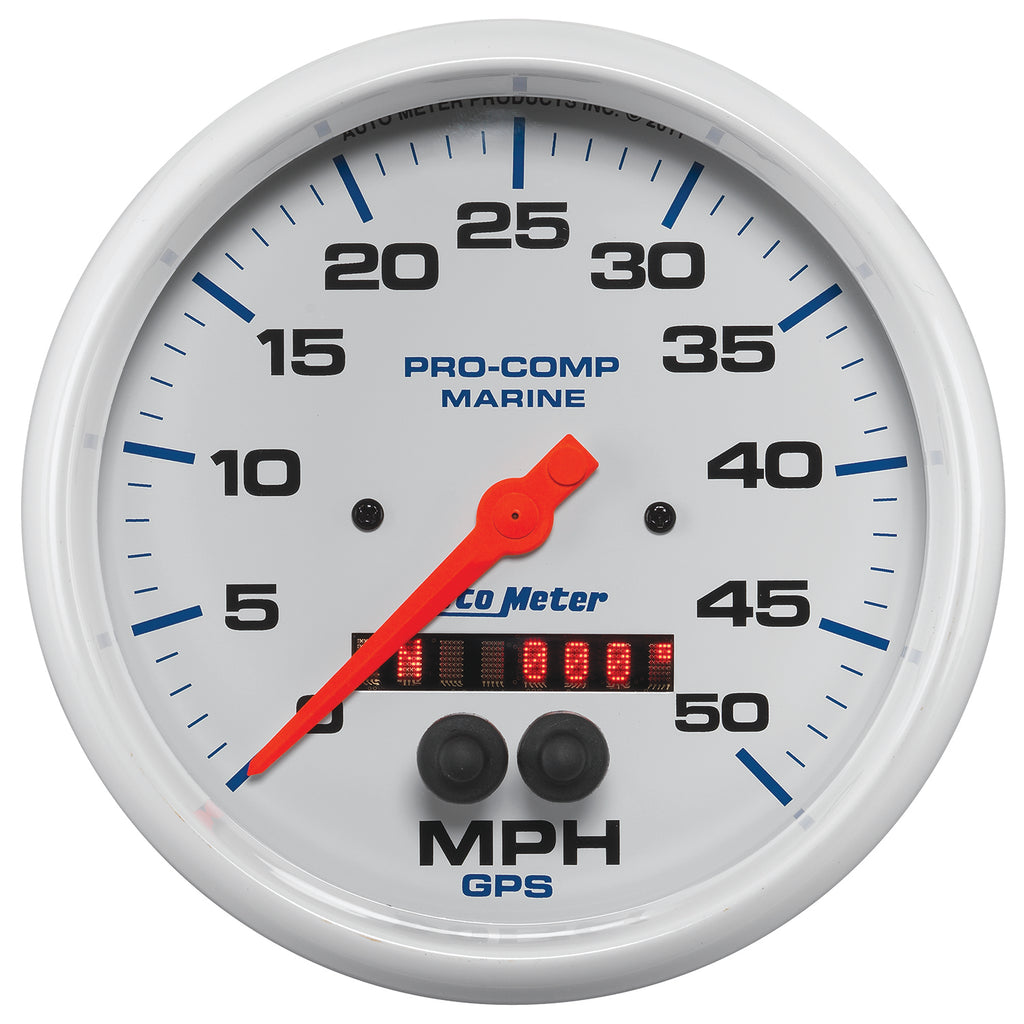 AutoMeter 200644 GAUGE, SPEEDOMETER, 5", 50MPH, GPS, MARINE WHITE