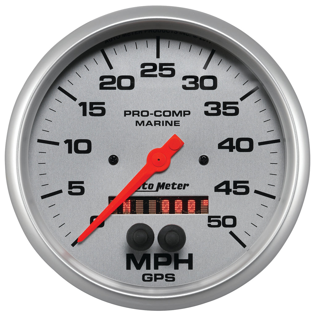 AutoMeter 200644-33 GAUGE, SPEEDOMETER, 5", 50MPH, GPS, MARINE SILVER