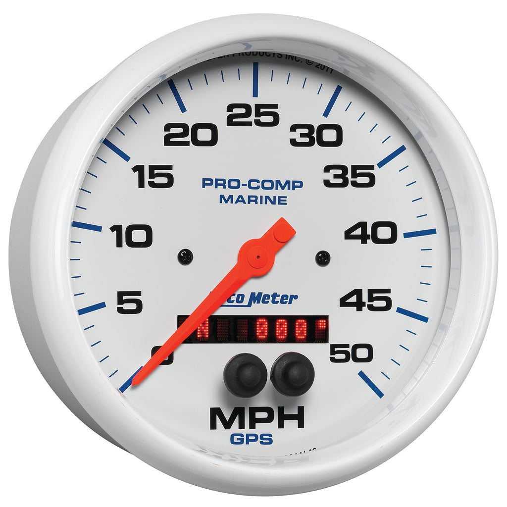 AutoMeter 200644 GAUGE, SPEEDOMETER, 5", 50MPH, GPS, MARINE WHITE