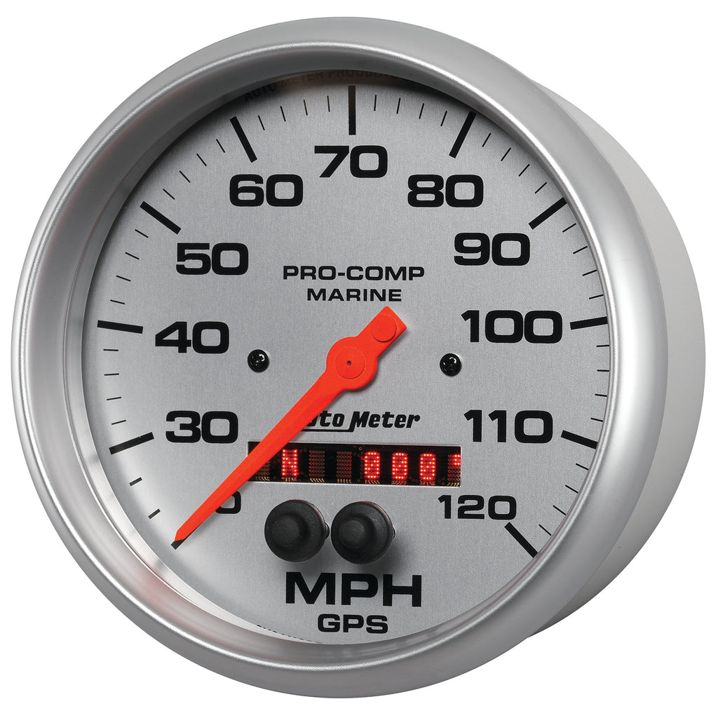 AutoMeter 200646-33 GAUGE, SPEEDOMETER, 5", 120MPH, GPS, MARINE SILVER