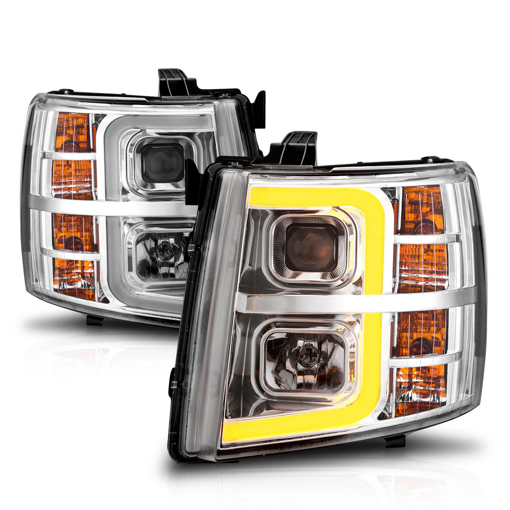 2007-2013-Chevrolet-Silverado-1500-Projector-W-Light-Bar-Chrome-Housing-W-Sequential