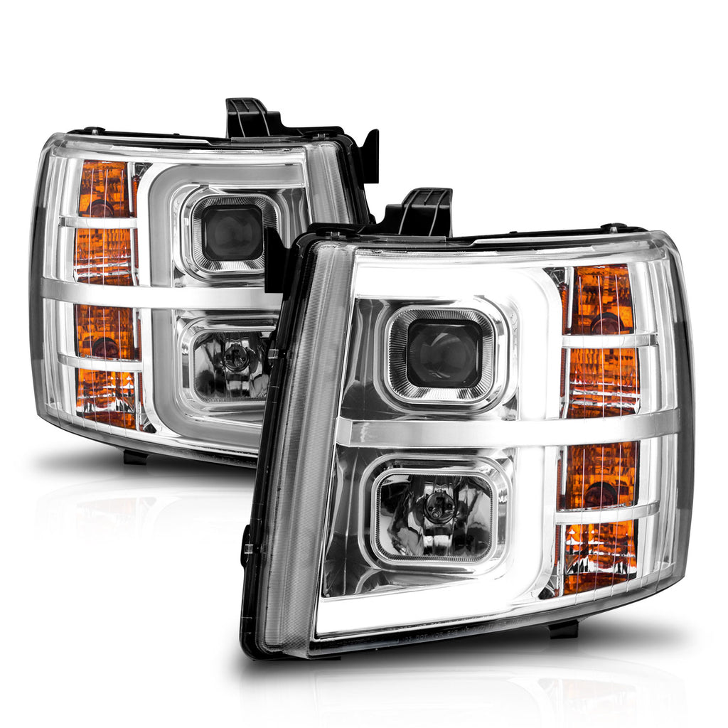 2007-2013-Chevrolet-Silverado-1500-Projector-W-Light-Bar-Chrome-Housing-W-Sequential