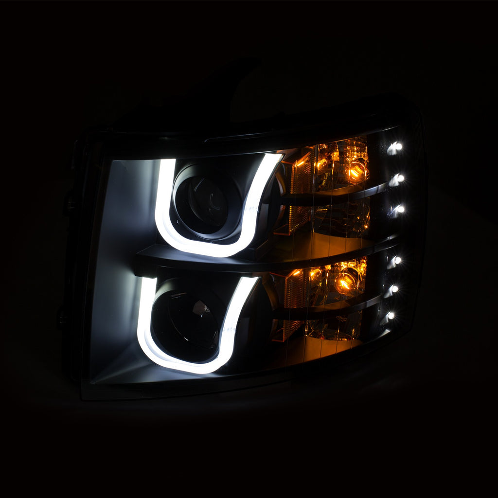 2007-2013-Chevrolet-Silverado-15002500-Projector-Headlights-W-U-Bar-Switchback-Black-W-Amber