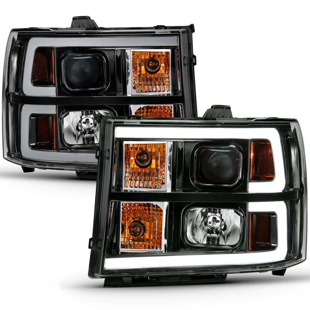 2007-2013-Gmc-Sierra-1500-Projector-Headlight-Plank-Style-Black-W-Clear-Lens-Amber