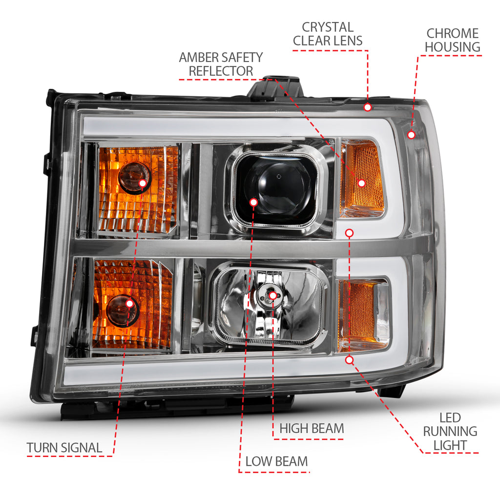 2007-2013-Gmc-Sierra-1500-Projector-Headlight-Plank-Style-Chrome-W-Clear-Lens-Amber