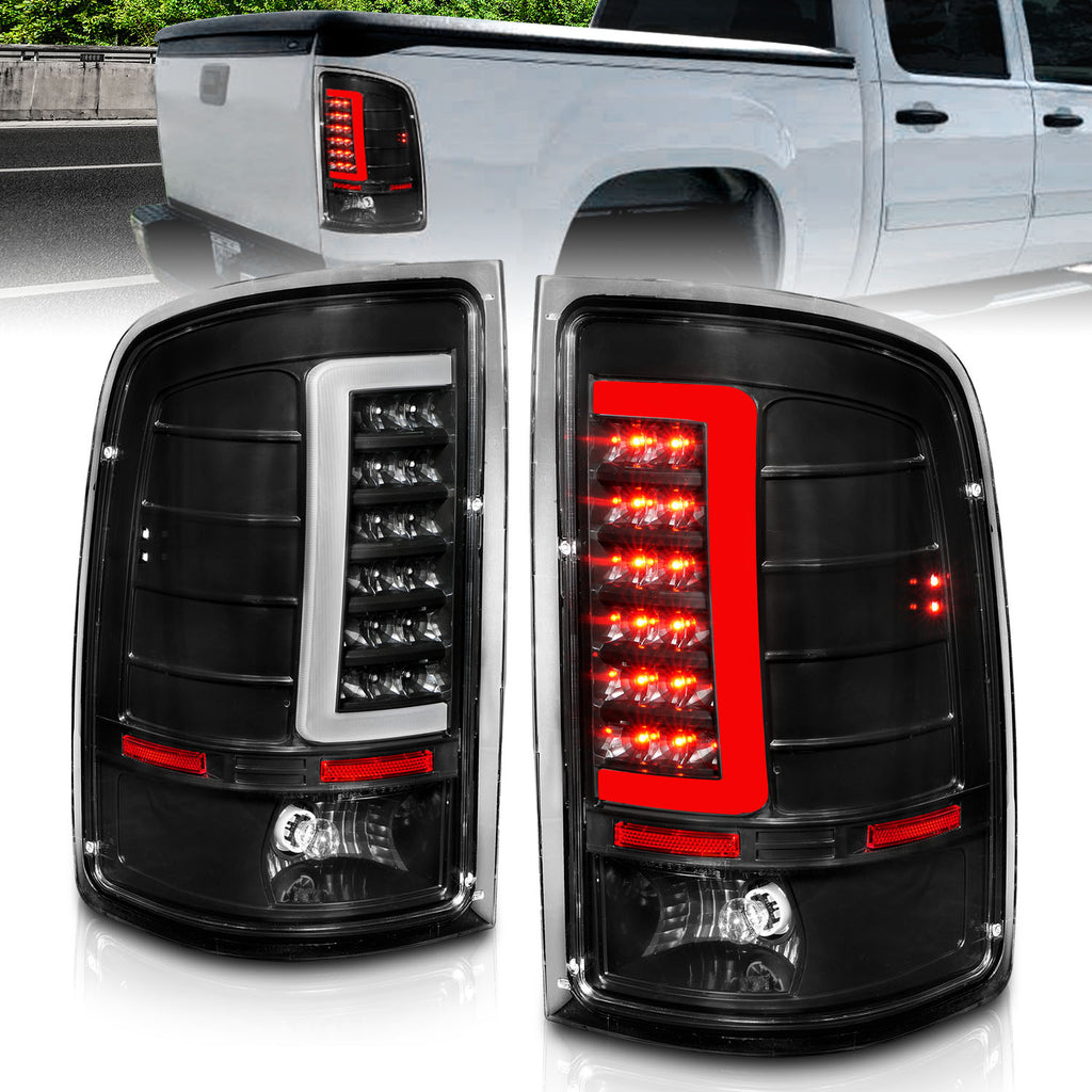 2007-2013-Gmc-Sierra-Led-Tail-Lights-W-Light-Bar-Black-Housing-Clear-Lens