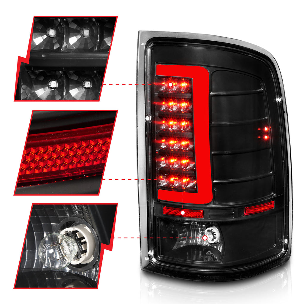 2007-2013-Gmc-Sierra-Led-Tail-Lights-W-Light-Bar-Black-Housing-Clear-Lens
