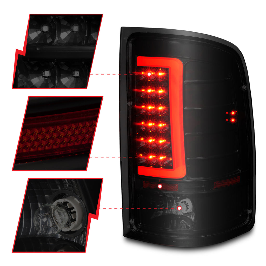 2007-2013-Gmc-Sierra-Led-Tail-Lights-W-Light-Bar-Black-Housing-Smoke-Lens
