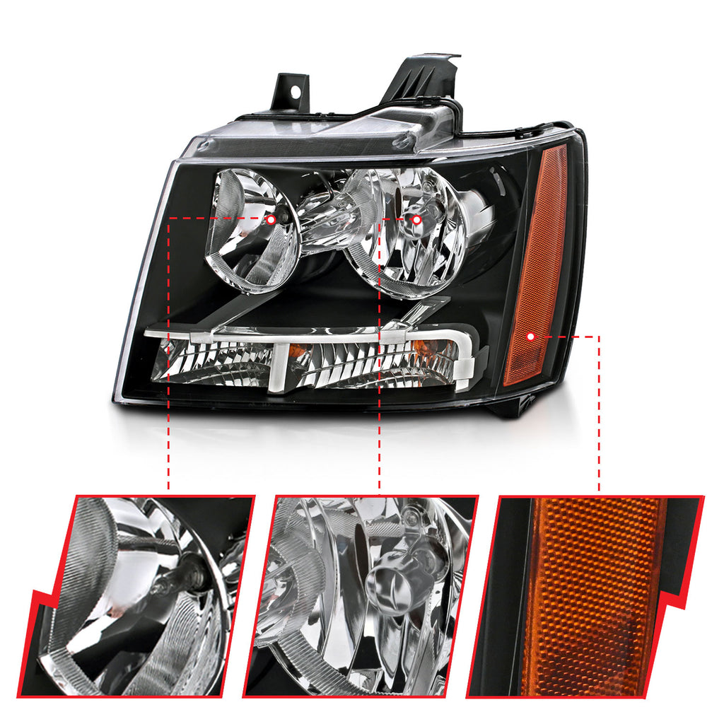 2007-2014-Chevrolet-TahoeSuburban-Crystal-Headlights-Black