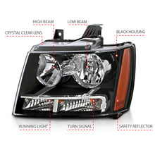 Load image into Gallery viewer, 2007-2014-Chevrolet-TahoeSuburban-Crystal-Headlights-Black