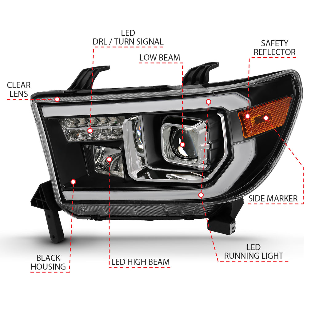 2007-2014-Toyota-Tundra-Projector-Light-Bar-H.L-Black-Amber(Led-High-Beam)-(Halogen-Version)