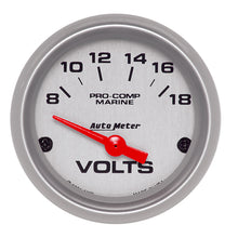 Load image into Gallery viewer, AutoMeter 200756-33 GAUGE, VOLTMETER, 2 1/16", 18V, ELECTRIC, MARINE SILVER