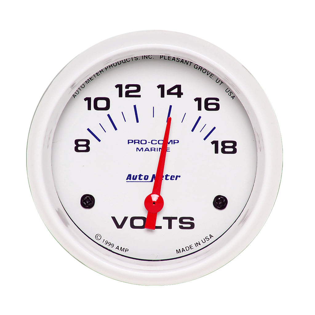 AutoMeter 200757 GAUGE, VOLTMETER, 2 5/8", 18V, ELECTRIC, MARINE WHITE