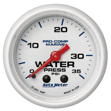 Load image into Gallery viewer, AutoMeter 200772 GAUGE, WATER PRESS, 2 1/16", 35PSI, MECHANICAL, MARINE WHITE