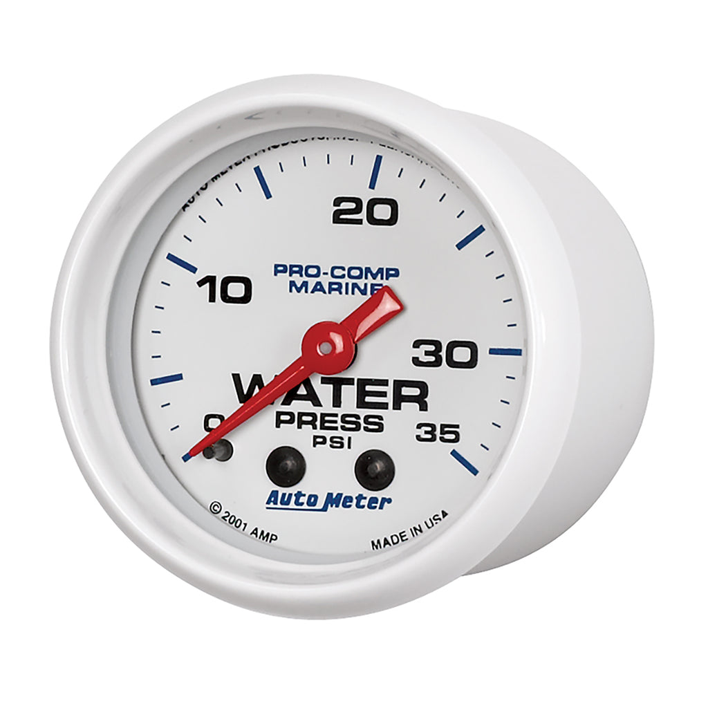 AutoMeter 200772 GAUGE, WATER PRESS, 2 1/16", 35PSI, MECHANICAL, MARINE WHITE