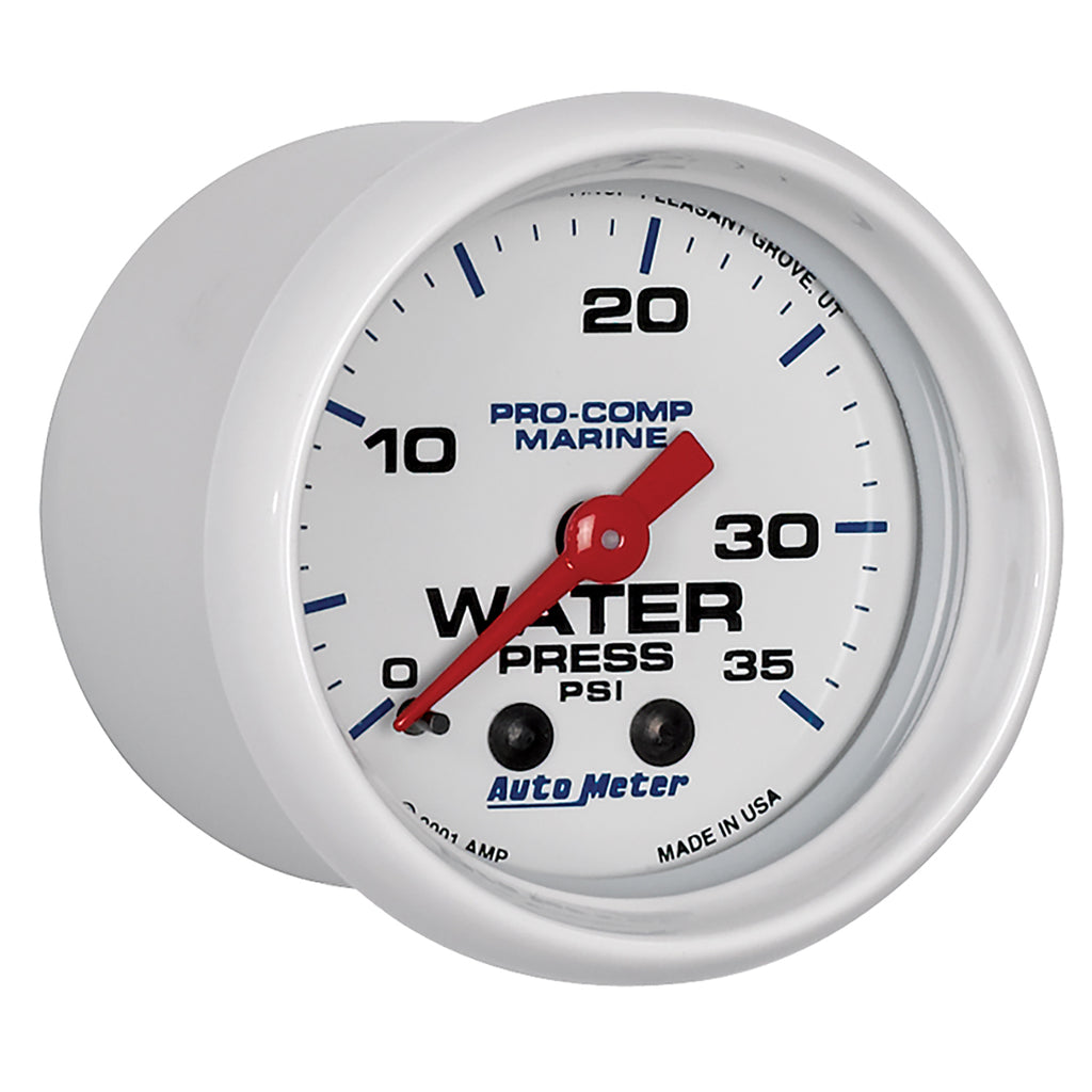 AutoMeter 200772 GAUGE, WATER PRESS, 2 1/16", 35PSI, MECHANICAL, MARINE WHITE