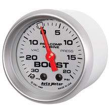Load image into Gallery viewer, AutoMeter 200774-33 GAUGE, VAC/BOOST, 2 1/16", 30INHG-20PSI, MECHANICAL, MARINE SILVER