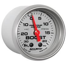 Load image into Gallery viewer, AutoMeter 200774-33 GAUGE, VAC/BOOST, 2 1/16", 30INHG-20PSI, MECHANICAL, MARINE SILVER