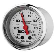 Load image into Gallery viewer, AutoMeter 200774-35 GAUGE, VAC/BOOST, 2 1/16", 30INHG-20PSI, MECHANICAL, MARINE CHROME