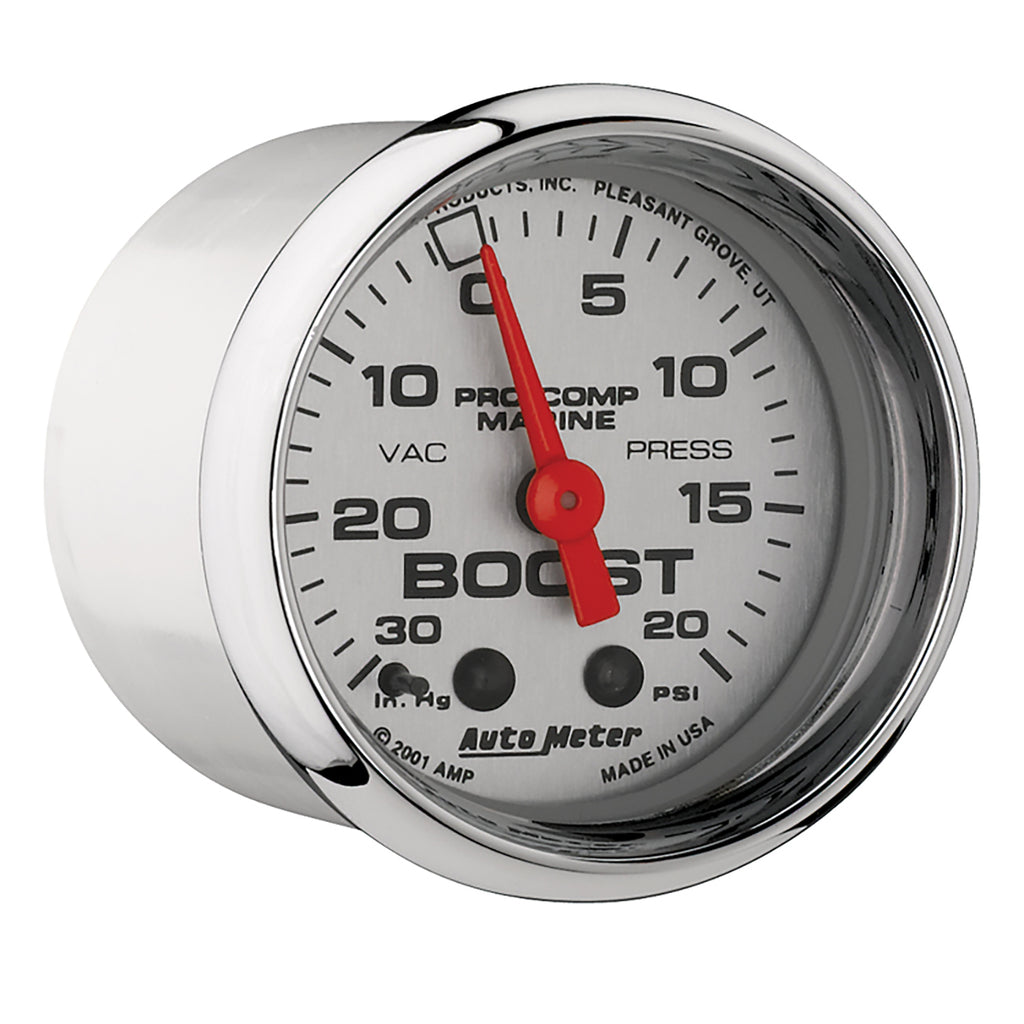 AutoMeter 200774-35 GAUGE, VAC/BOOST, 2 1/16", 30INHG-20PSI, MECHANICAL, MARINE CHROME