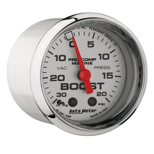 Load image into Gallery viewer, AutoMeter 200774-35 GAUGE, VAC/BOOST, 2 1/16", 30INHG-20PSI, MECHANICAL, MARINE CHROME