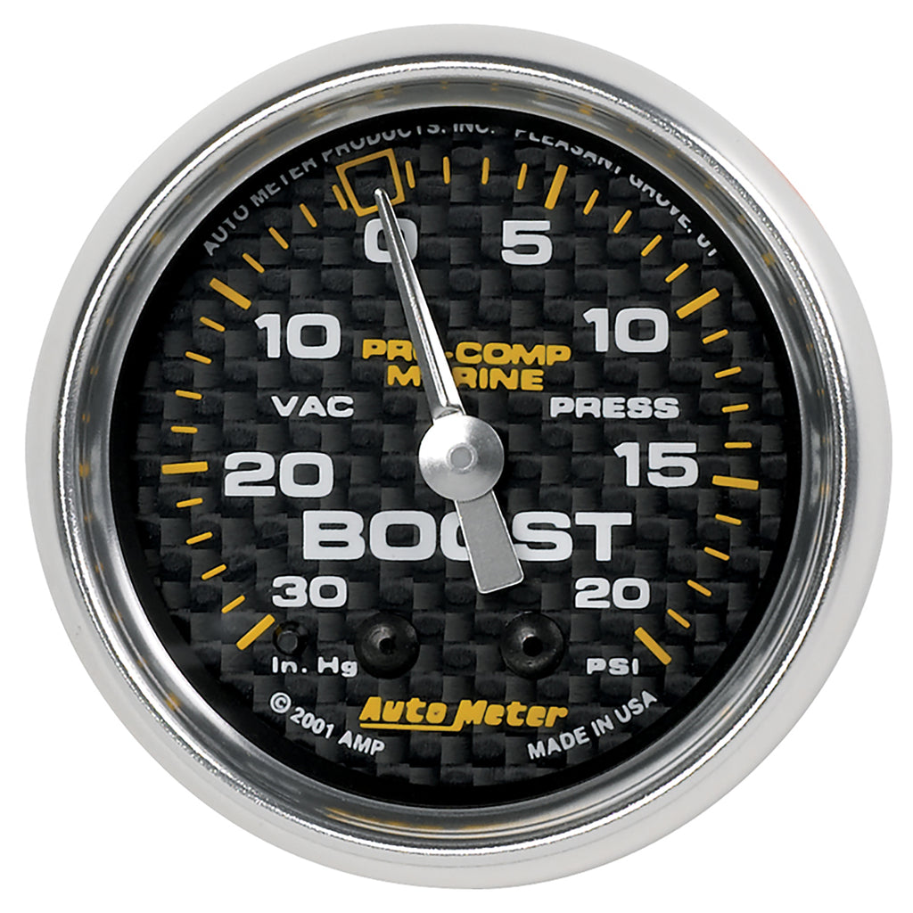 AutoMeter 200774-40 GAUGE, VAC/BOOST, 2 1/16", 30INHG-20PSI, MECHANICAL, MARINE CARBON FIBER