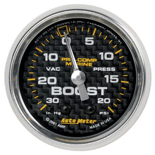 Load image into Gallery viewer, AutoMeter 200774-40 GAUGE, VAC/BOOST, 2 1/16", 30INHG-20PSI, MECHANICAL, MARINE CARBON FIBER