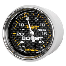Load image into Gallery viewer, AutoMeter 200774-40 GAUGE, VAC/BOOST, 2 1/16", 30INHG-20PSI, MECHANICAL, MARINE CARBON FIBER