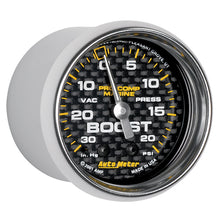 Load image into Gallery viewer, AutoMeter 200774-40 GAUGE, VAC/BOOST, 2 1/16", 30INHG-20PSI, MECHANICAL, MARINE CARBON FIBER