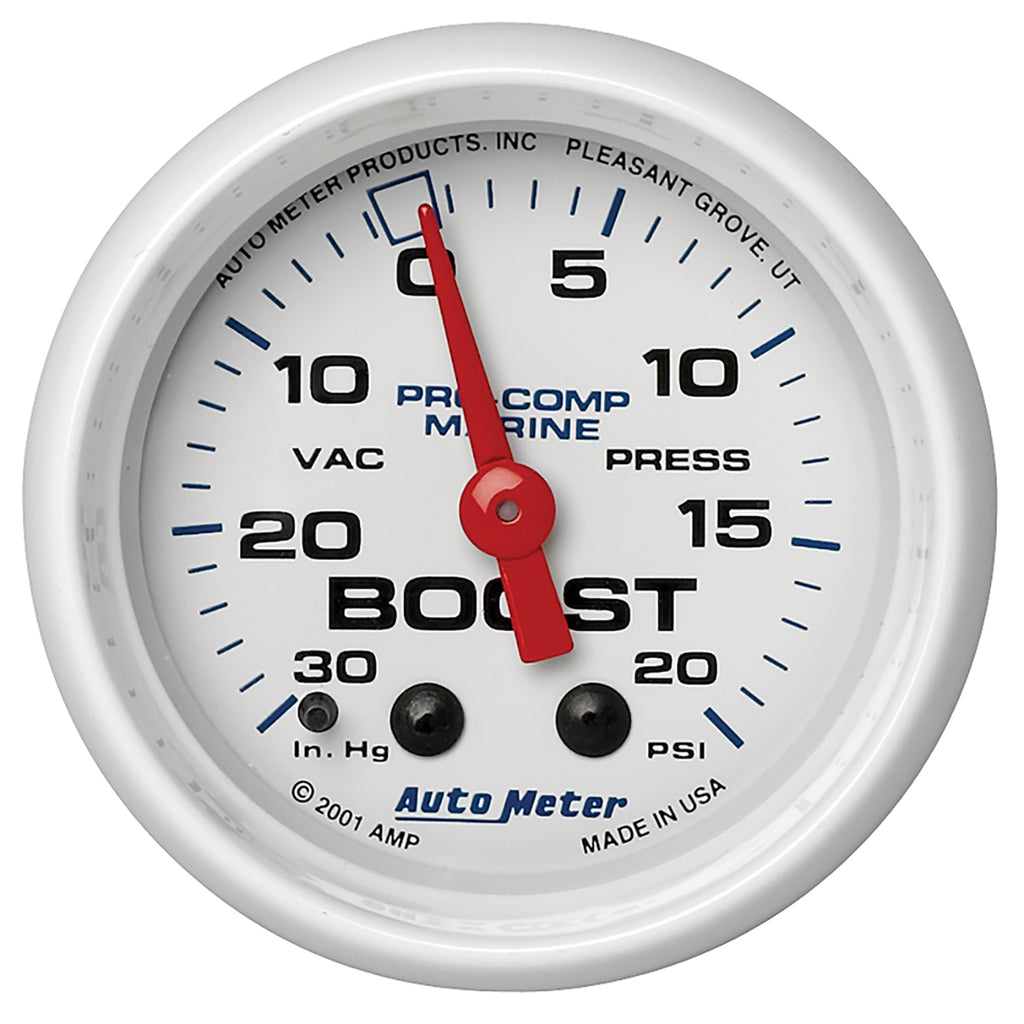 AutoMeter 200774 GAUGE, VAC/BOOST, 2 1/16", 30INHG-20PSI, MECHANICAL, MARINE WHITE