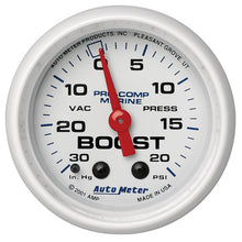 Load image into Gallery viewer, AutoMeter 200774 GAUGE, VAC/BOOST, 2 1/16", 30INHG-20PSI, MECHANICAL, MARINE WHITE