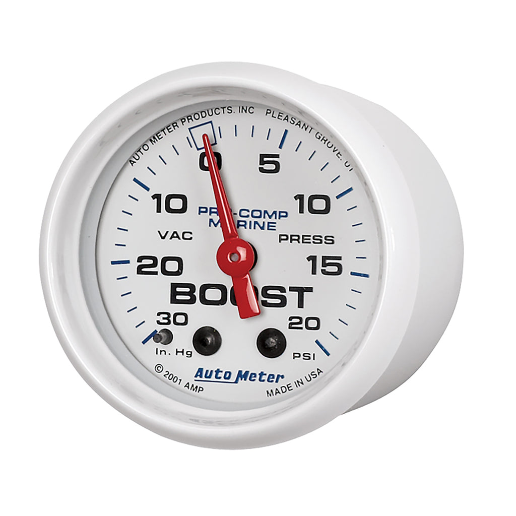 AutoMeter 200774 GAUGE, VAC/BOOST, 2 1/16", 30INHG-20PSI, MECHANICAL, MARINE WHITE