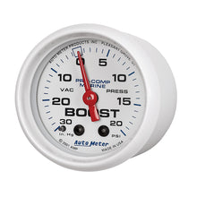 Load image into Gallery viewer, AutoMeter 200774 GAUGE, VAC/BOOST, 2 1/16", 30INHG-20PSI, MECHANICAL, MARINE WHITE