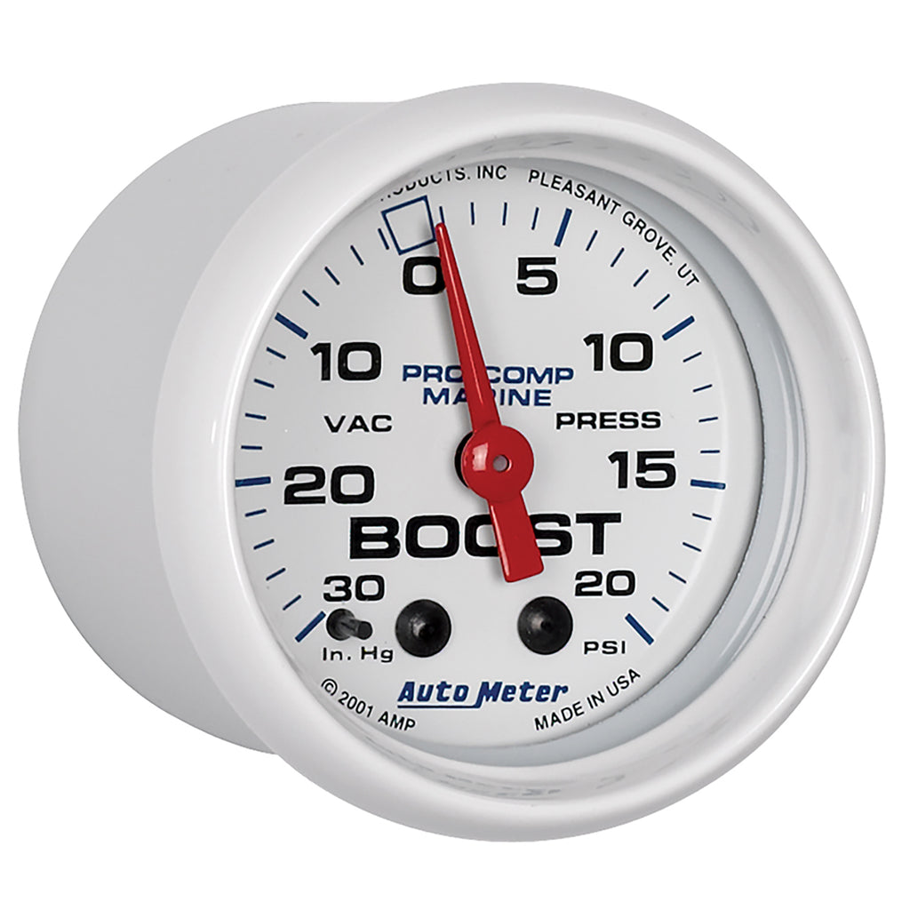 AutoMeter 200774 GAUGE, VAC/BOOST, 2 1/16", 30INHG-20PSI, MECHANICAL, MARINE WHITE