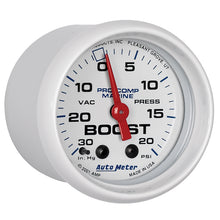 Load image into Gallery viewer, AutoMeter 200774 GAUGE, VAC/BOOST, 2 1/16", 30INHG-20PSI, MECHANICAL, MARINE WHITE