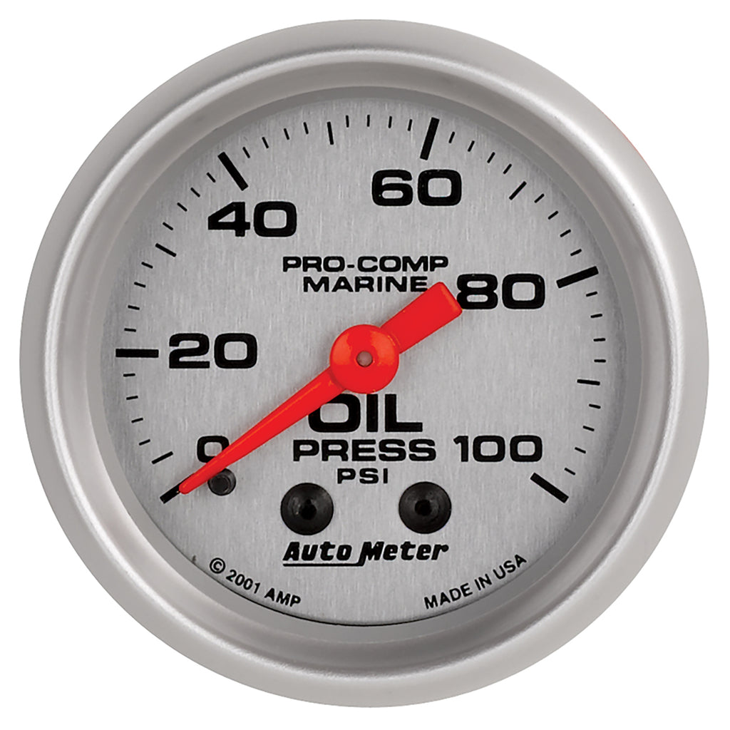 AutoMeter 200790-33 GAUGE, OIL PRESSURE, 2 1/16", 100PSI, MECHANICAL, MARINE SILVER
